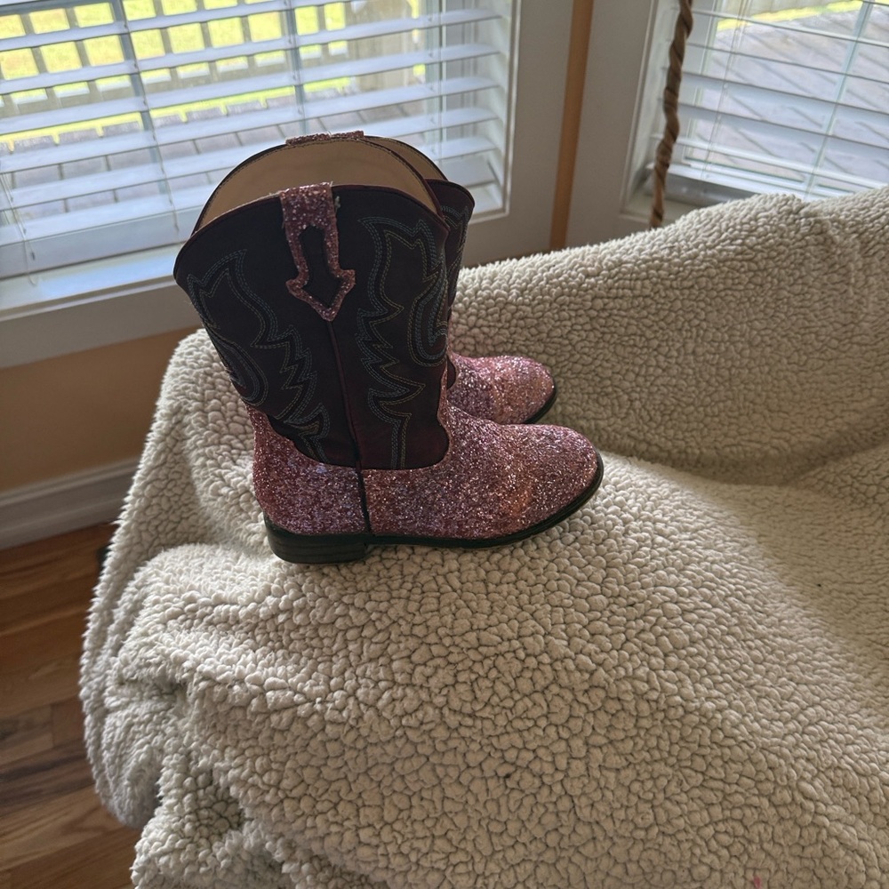 Sparkly Pink Glitter Western Boots Size 2 youth
